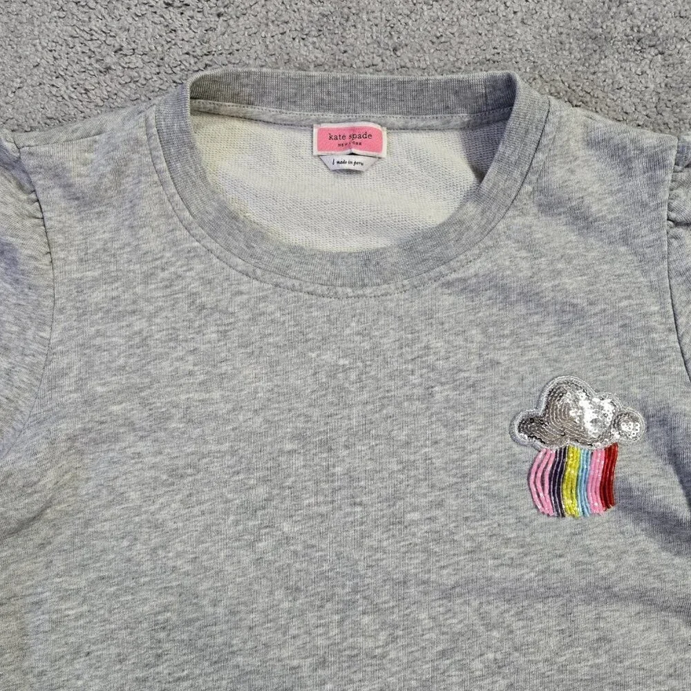 Kate Spade Rain or Shine Gray Elbow Sleeve Sweatshirt Sequin Cloud Whimsical